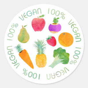 100% Veganistische Waterverf van groenten en fruit Ronde Sticker