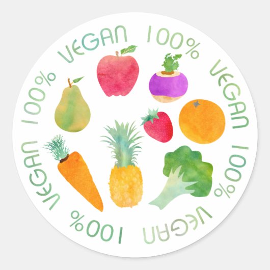 100% Veganistische Waterverf van groenten en fruit Ronde Sticker (Voorkant)