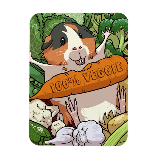 100% veggie gelukkig cavia met wortel magneet (Verticaal)