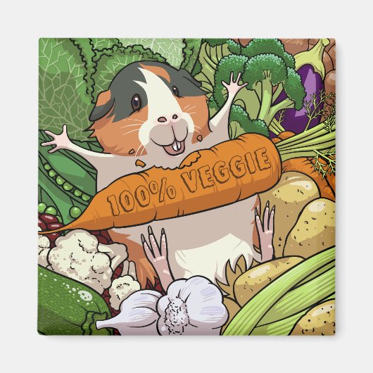 100% veggie gelukkig cavia met wortel magneet (Voorkant)