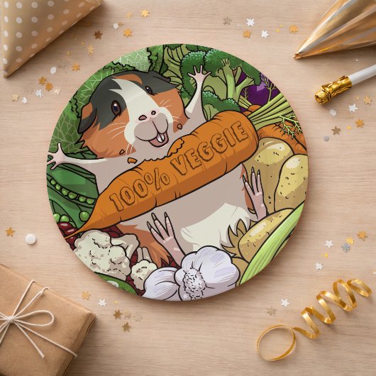 100% veggie gelukkig cavia met wortel papieren bordje