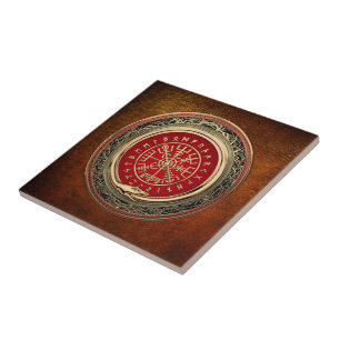 [100] Vegvisir - het Gouden Magische Runen- Kompas Tegeltje