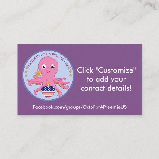 100 Visitekaartjes octopus voor een preemie US (Voorkant)