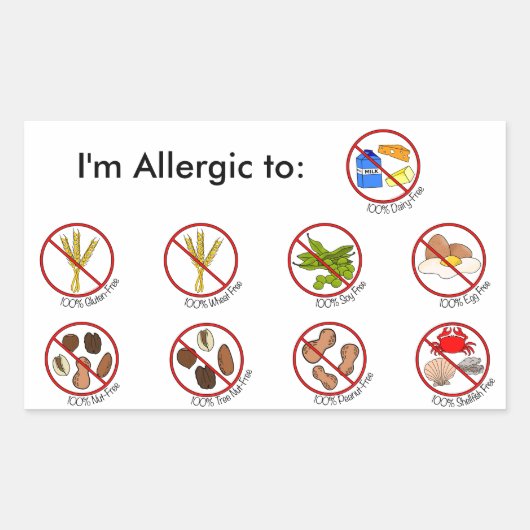 100% Voedsel Allergie Vrij - Kies uw Allergie Rechthoekige Sticker (Voorkant)