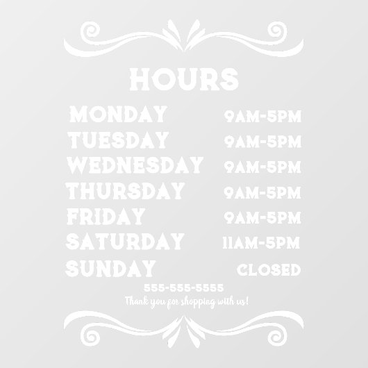 100%  Winkeluren Venster Cling Raamsticker (Vel)