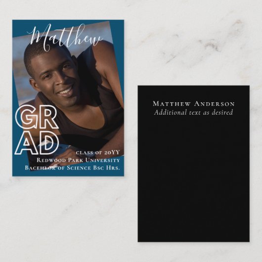 100 x BUDGET Afstudeeraankondiging FOTO Modern Notitiekaartje (Voorkant / Achterkant)