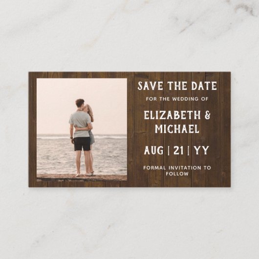 100 x BUDGET Foto bewaardatum RUSTIC Wood Wedding Visitekaartje (Voorkant)