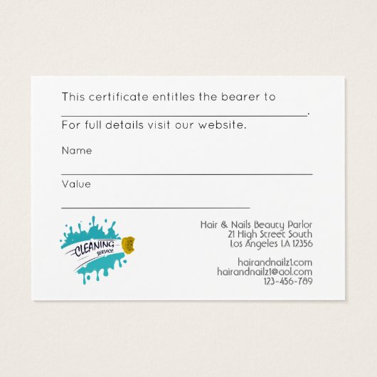 100 x Cadeaubonnen voor zakelijke LOGO Visitekaartje (Achterkant)