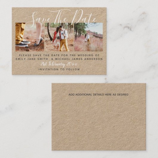 100 x FOTO SAVE THE DATE Kleine KRAFT Trouwdag Contactkaartje (Voorkant / Achterkant)