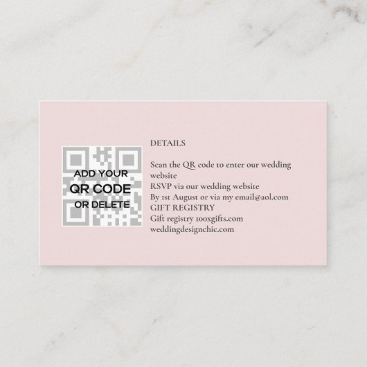 100 x MINI Photo Wedding Invite QR Code Details Visitekaartje (Achterkant)
