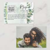 100 x QR CODE WEDDING RSVP Eucalyptus FOTO Budget Visitekaartje (Voorkant / Achterkant)