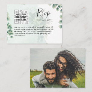100 x QR CODE WEDDING RSVP Eucalyptus FOTO Budget Visitekaartje