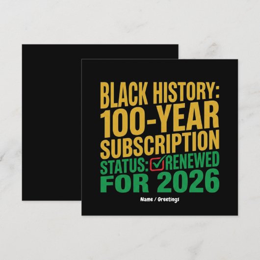 100-Year Black History Subscription Status Renewed Kaart (Voorkant / Achterkant)