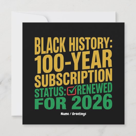 100-Year Black History Subscription Status Renewed Kaart (Voorkant)