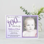 100 Yrs Centenarian Verjaardagsfeestje Paarse/wit Kaart (Staand voorkant)