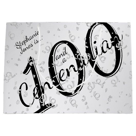 100 Yrs Centenarian Zwart/Wit Typografie Groot Cadeauzakje (Voorkant)