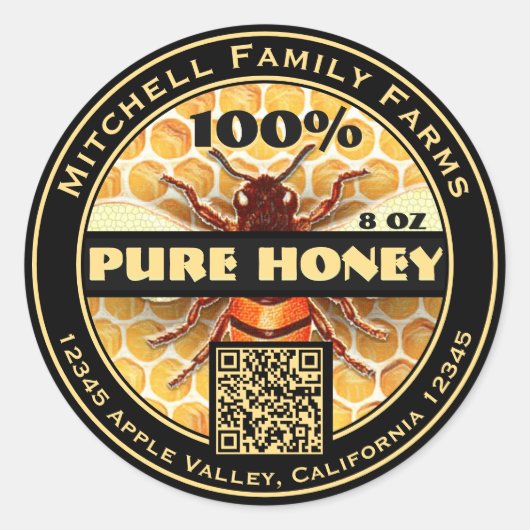 100% zuivere honing QR-code Klassieke ronde Sticke Ronde Sticker (Voorkant)
