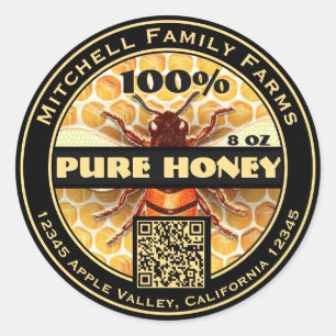 100% zuivere honing QR-code Klassieke ronde Sticke Sticker