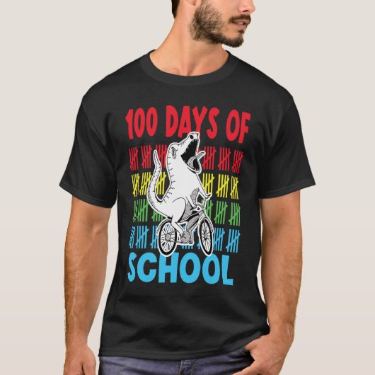 100Days Of School Dinosaur riding bike T-shirt (Voorkant)