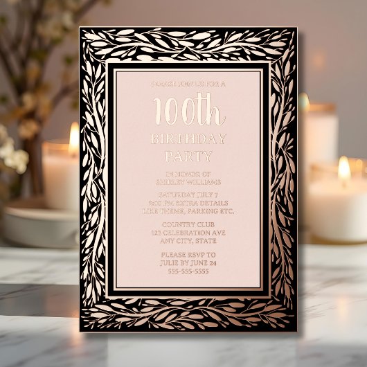 100e aangepaste verjaardagsfeest textuur Elegante  Folie Uitnodiging