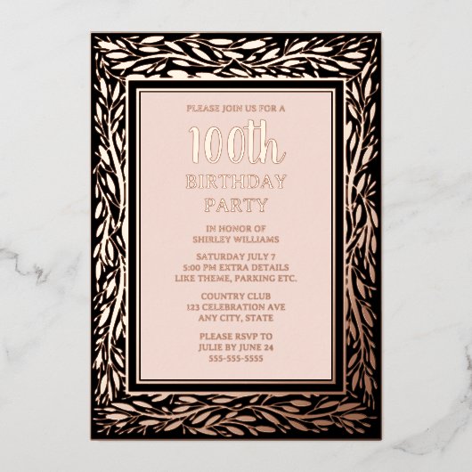 100e aangepaste verjaardagsfeest textuur Elegante  Folie Uitnodiging (Voorkant)