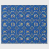 100e Birthday Blue en Gold Glitter Lijst Cadeaupapier (Vlak)