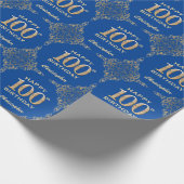 100e Birthday Blue en Gold Glitter Lijst Cadeaupapier (Hoek)