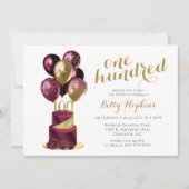 100e Birthday Burgundy Cake Kaart (Voorkant)