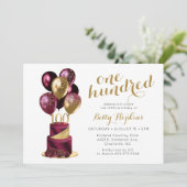 100e Birthday Burgundy Cake Kaart (Staand voorkant)