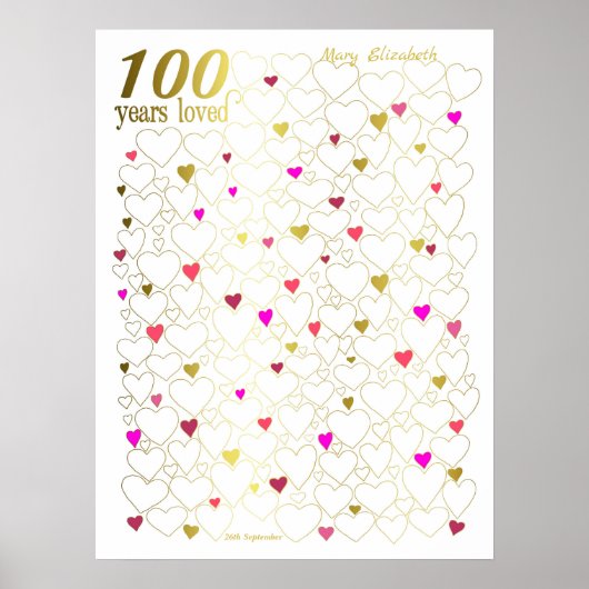 100e Birthday Guest Book Poster - 100 jaar vol (Voorkant)