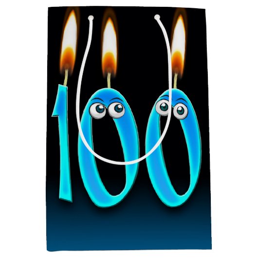 100e Birthday kaarsen Middelgrote Gift Bag Medium Cadeauzakje (Voorkant)