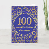 100e Birthday Navy Blue en Gold Floral Pattern Kaart (Voorkant)