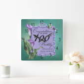 100e Birthday Paarse Lily Clock Vierkante Klok (Huis)