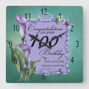 100e Birthday Paarse Lily Clock Vierkante Klok