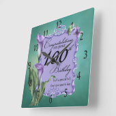 100e Birthday Paarse Lily Clock Vierkante Klok (Hoek)