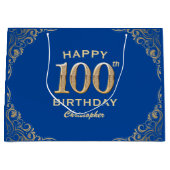 100e Birthday Party Blue en Gold Glitter Lijst Groot Cadeauzakje (Voorkant)