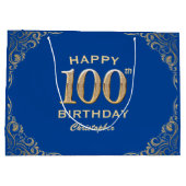 100e Birthday Party Blue en Gold Glitter Lijst Groot Cadeauzakje (Achterkant)
