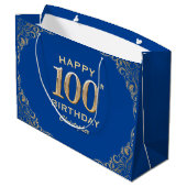 100e Birthday Party Blue en Gold Glitter Lijst Groot Cadeauzakje (Achterkant Gekanteld)
