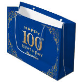 100e Birthday Party Blue en Gold Glitter Lijst Groot Cadeauzakje (Voorkant Gekanteld)