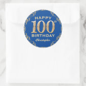 100e Birthday Party Blue en Gold Glitter Lijst Ronde Sticker (Tas)