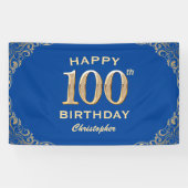 100e Birthday Party Blue en Gold Glitter Lijst Spandoek (Horizontaal)