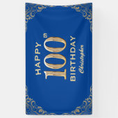 100e Birthday Party Blue en Gold Glitter Lijst Spandoek (Verticaal)