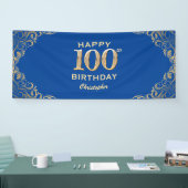 100e Birthday Party Blue en Gold Glitter Lijst Spandoek (Beurs)