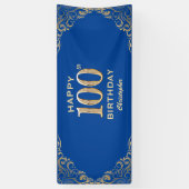 100e Birthday Party Blue en Gold Glitter Lijst Spandoek (Verticaal)