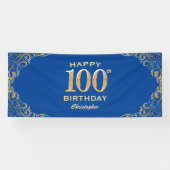 100e Birthday Party Blue en Gold Glitter Lijst Spandoek (Horizontaal)