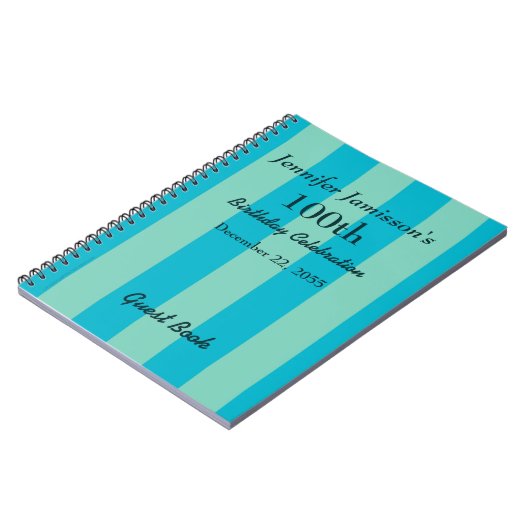 100e Birthday Party Guest Book Blue/Green Stripe Notitieboek (Linkerzijde)