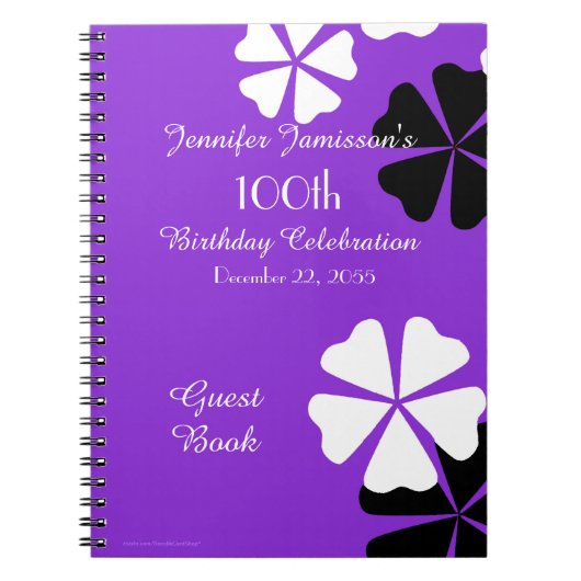 100e Birthday Party Guest Book Paars Floral Notitieboek (Voorkant)