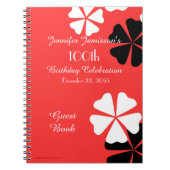100e Birthday Party Guest Book Red/White Floral Notitieboek (Voorkant)