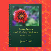 100e Birthday Party Guest Book, Vivid Red Flower Notitieboek
