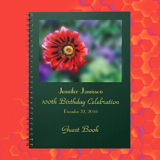 100e Birthday Party Guest Book, Vivid Red Flower Notitieboek